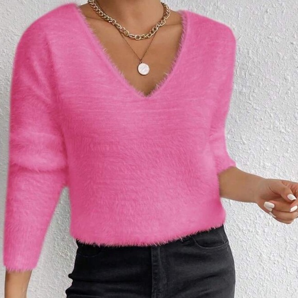 New  V neck pink long sleeve sweater - Picture 4 of 4